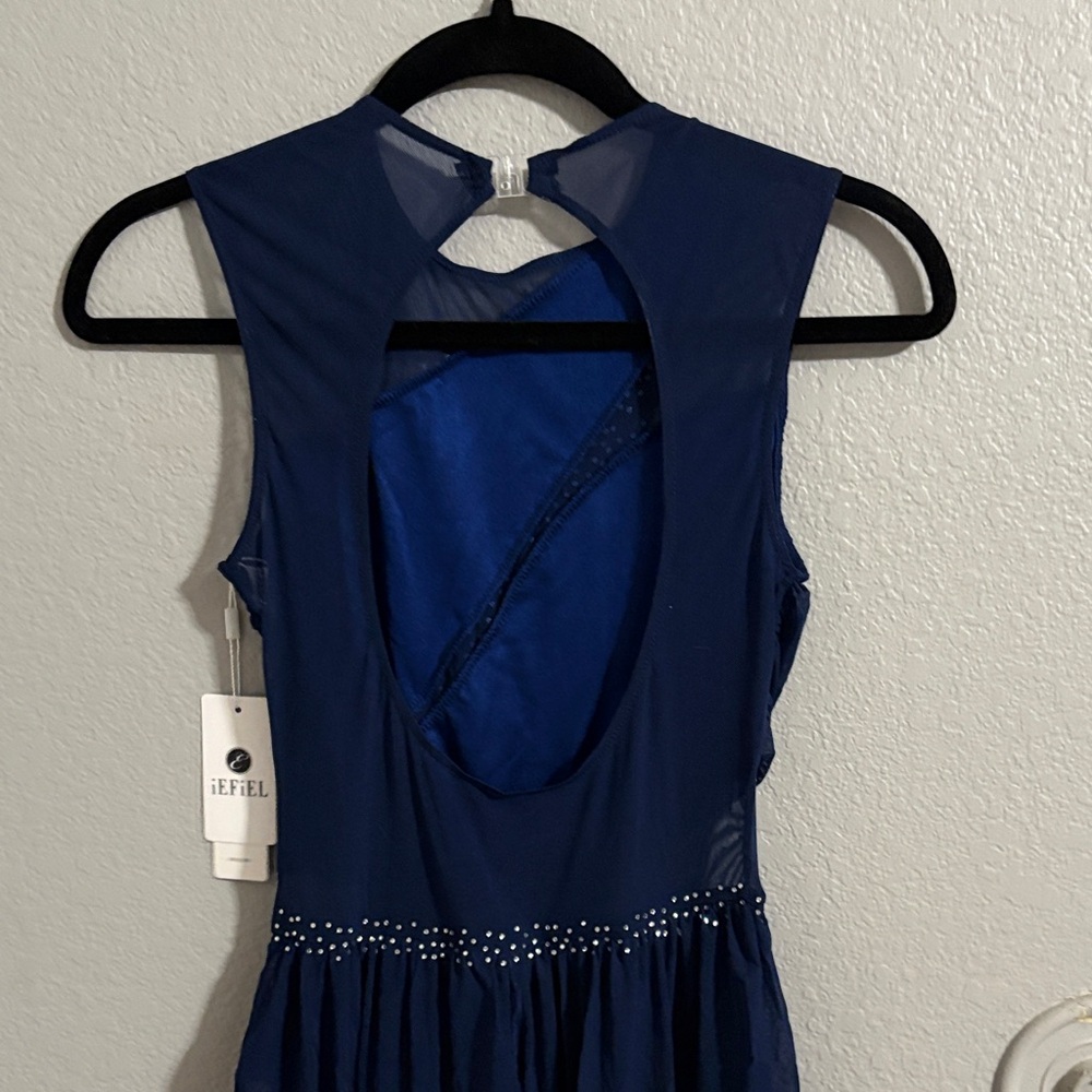 Navy Blue Sleeveless Dress with Rhinestone Accents - Picture 3 of 6